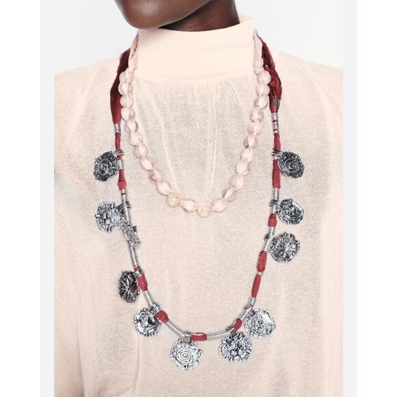 Nwt-Zara- TWO PACK OF FABRIC PIECE NECKLACES - Picture 1 of 4